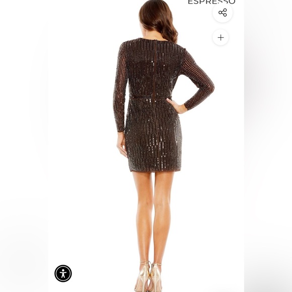 MacDuggal long sleeve sequin mini-dress!! NWT espresso!  Size 6 - Picture 2 of 7